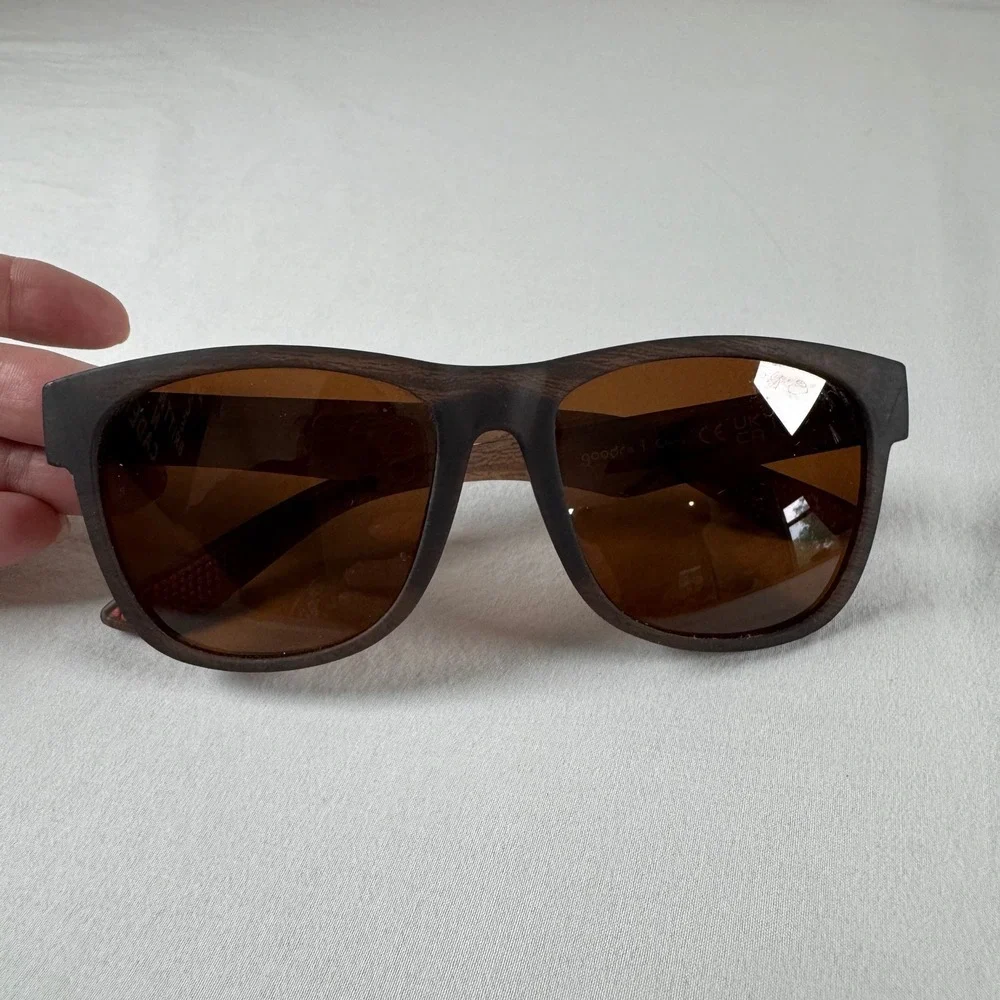 goodr Men's Brown Woodgrain Polarized Just Knock It On Sunglasses